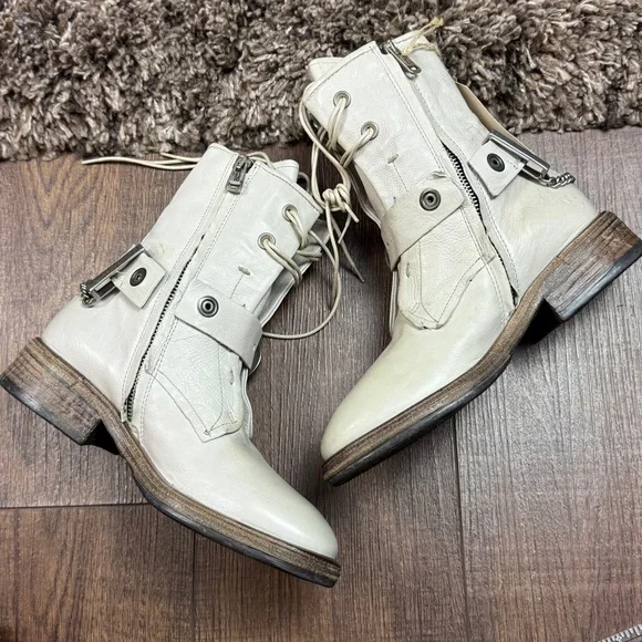A.S.98 Faust Off-White Lace-Up Moto Leather Boots 
Size 37EU Women - Picture 3 of 16